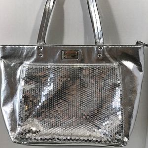Nine West Silver tote bag glittery sequins